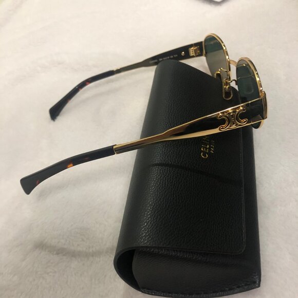 Celine Triomphe Gold Metal Sunglasses with Green Lenses